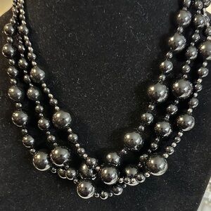229- Tablot multi stand Elegant Black Acrylic Beaded Neck. Longest strand 18”